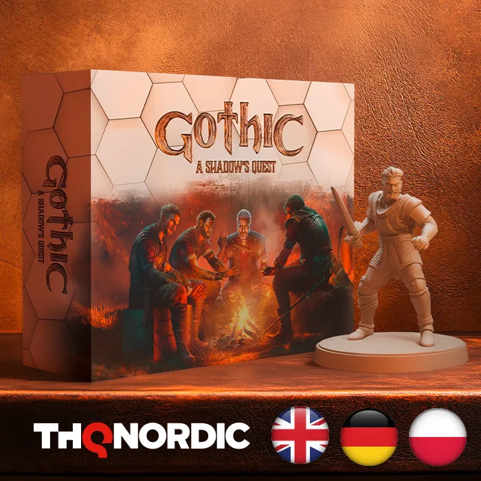 Pudełko Gothic: A Shadow's Quest z figurką bohatera, wersje językowe: angielska, niemiecka i polska