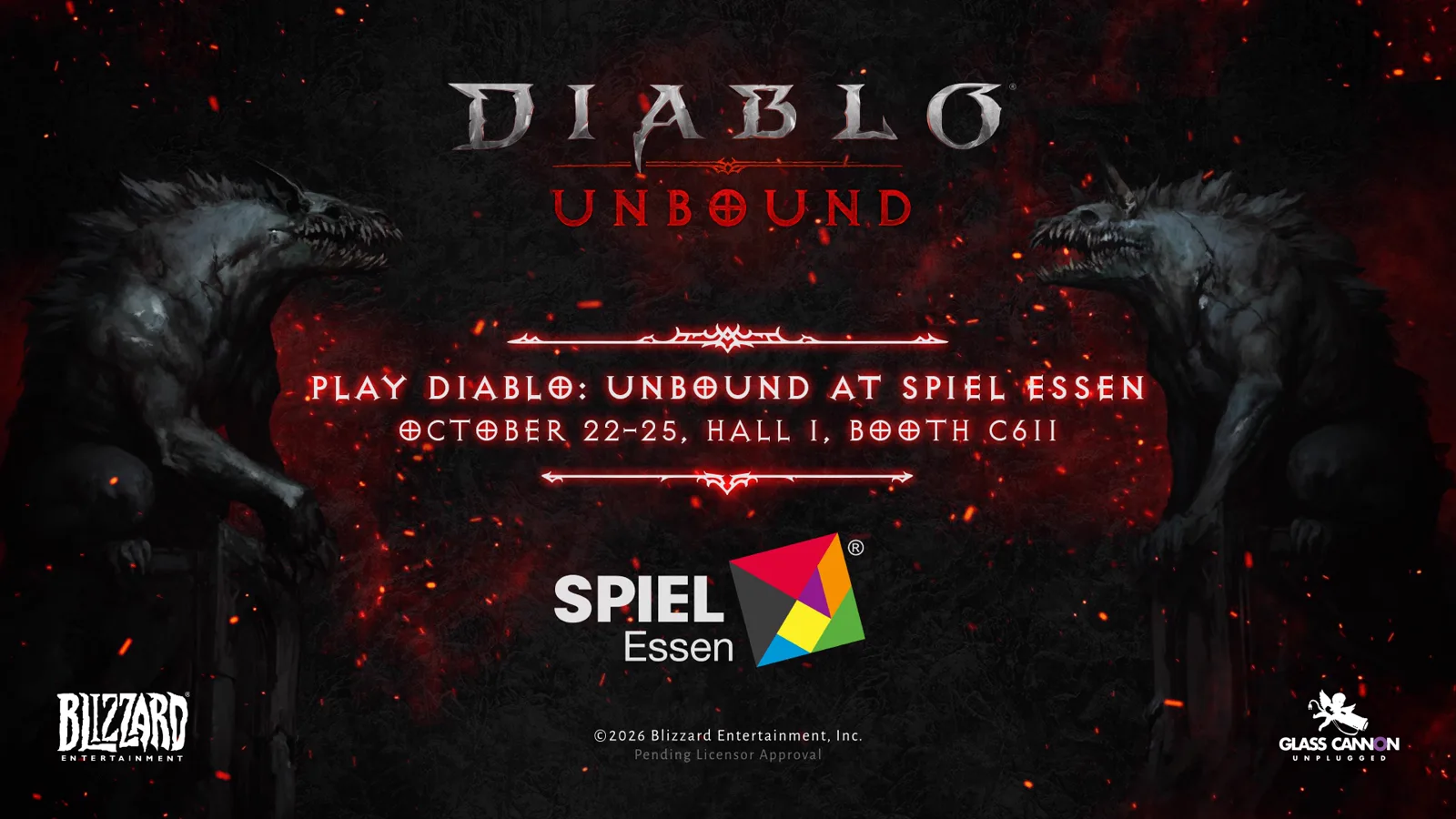 Plakat zapraszający na pokazy Diablo: Unbound na SPIEL Essen